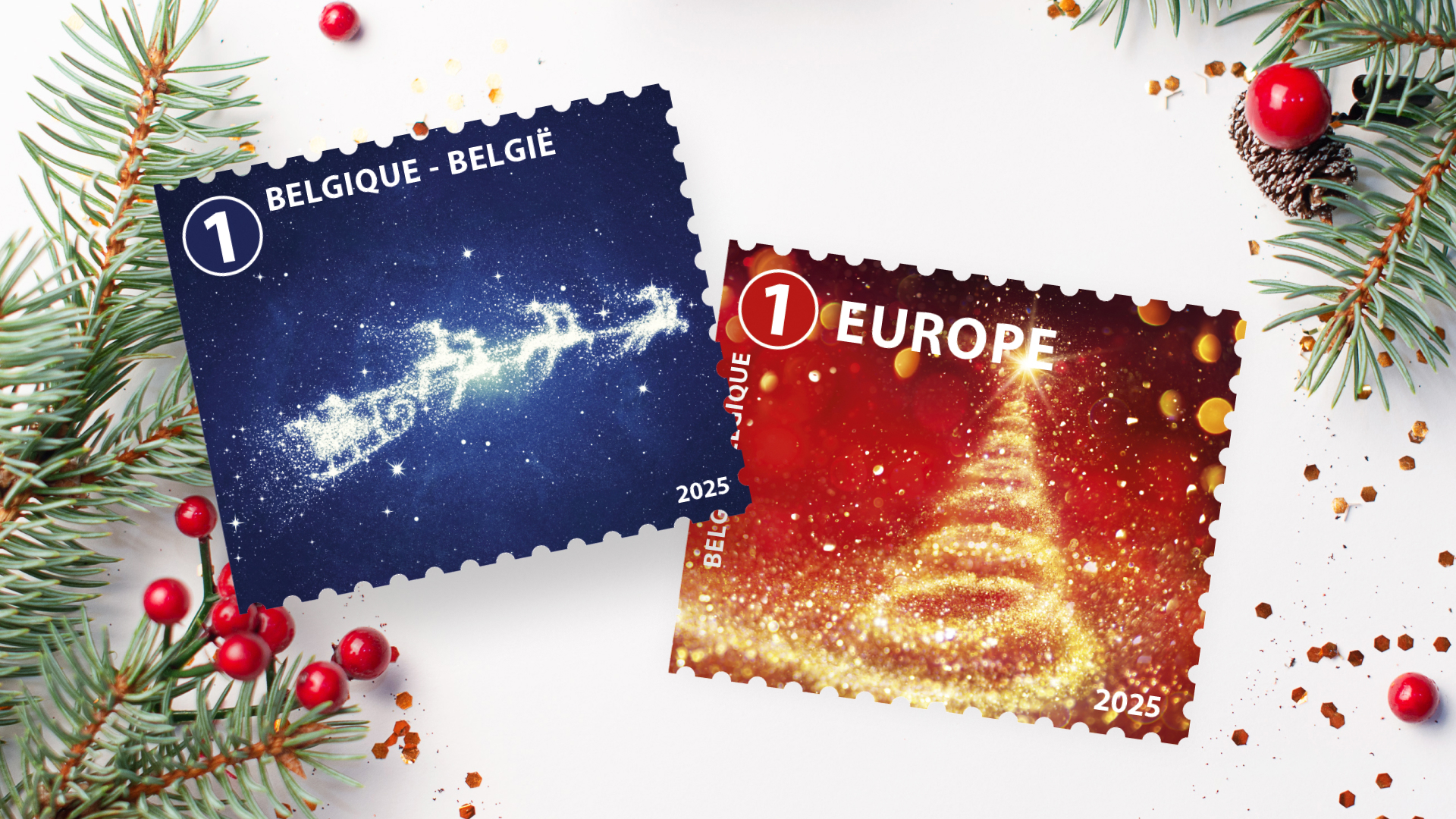 Timbre-poste de Noël: Magie de Noël pétillante
