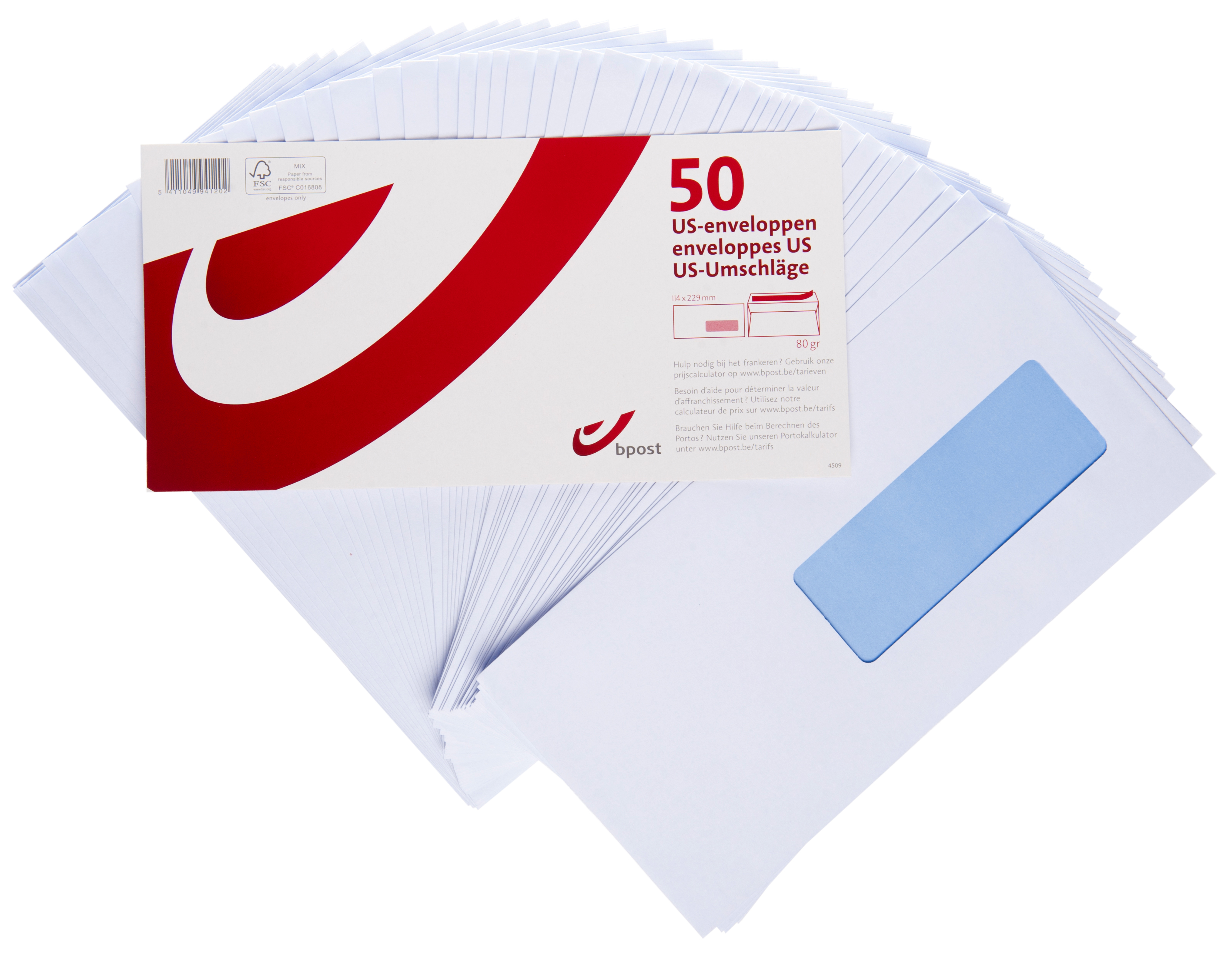 Lot de 50 enveloppes US à fenêtre